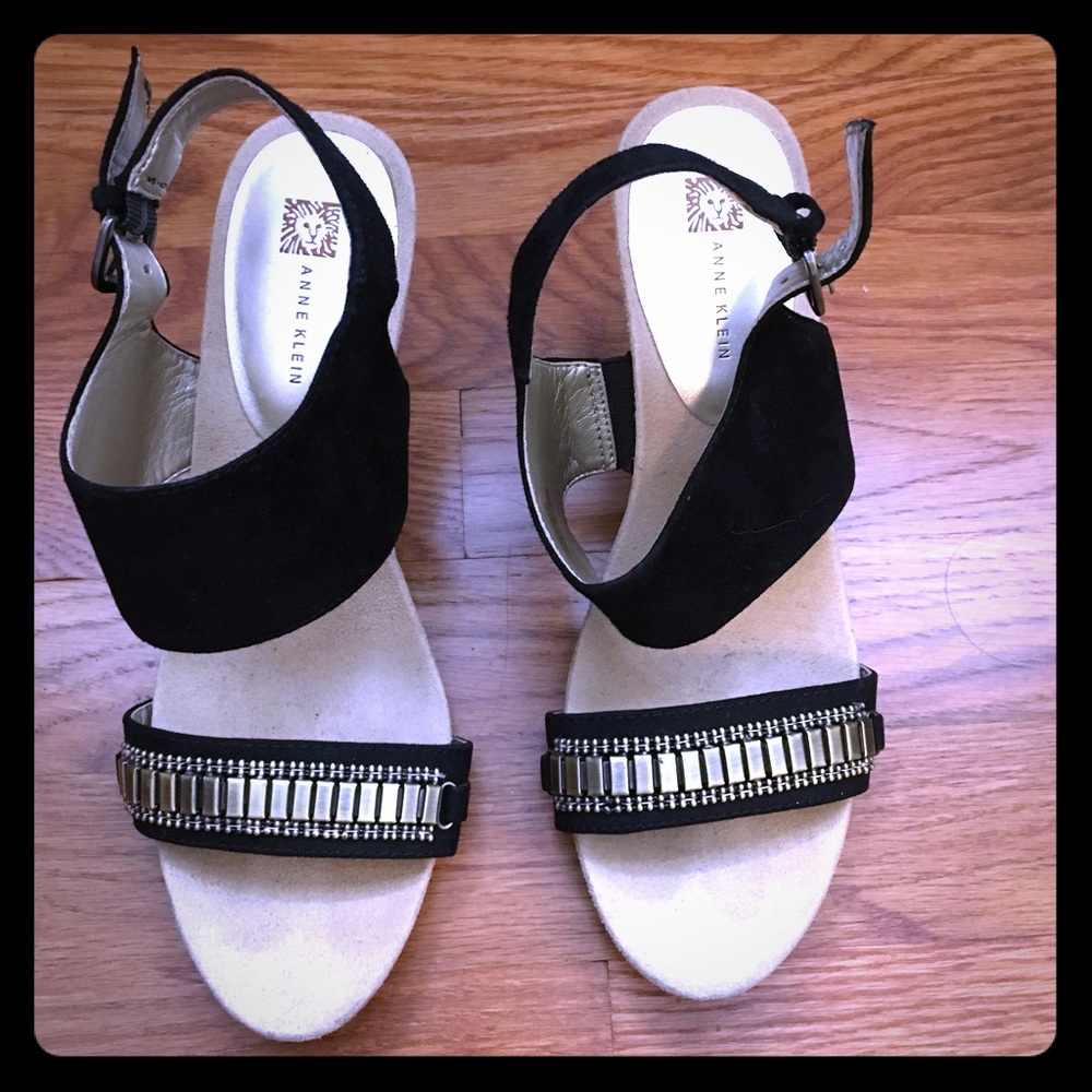 Black and gold Anne Klein wedge heels